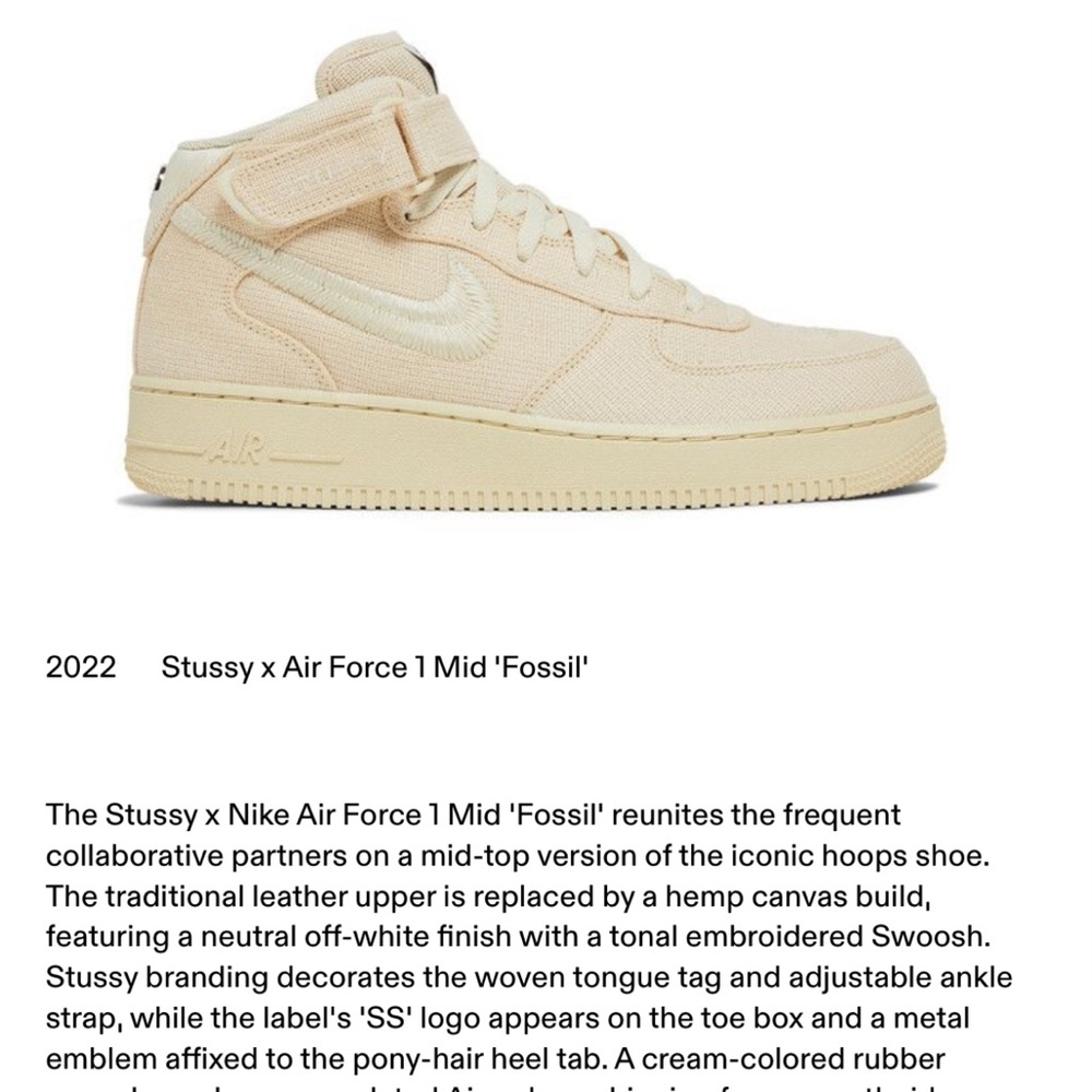 Stussy x Nike Air Force 1 Mid 'Fossil' Sneakers